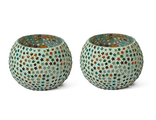 Tied Ribbons Mosaic Glass Votive Tealight Candle Holders (Pack Of 2) - Votive Candle Holders For Weddings, Parties And Home Decor #TOP3
