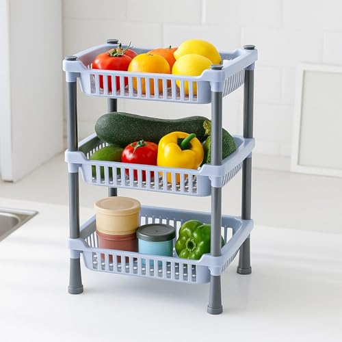 Image of Oblivion 3 Layer Kitchen Storage Rack 1 Pc - Multiuse Kitchen Organiser Rack - Space-Saving Vertical Organizer for Vegetables, Fruits, Utensils & Pantry Essentials, Durable Metal Storage Stand
