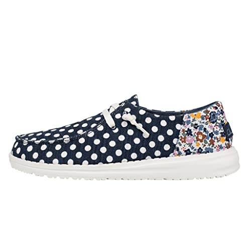 Image of HEYDUDE Women's Wendy Funk Navy Flora Dot Size 6 | Women's Shoes | Women's Lace Up Loafers | Comfortable & Light-Weight