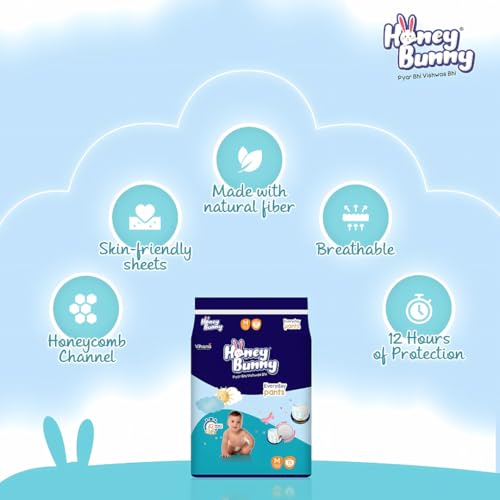 Image of Honey Bunny Everyday Baby Diapers Pants | Extra Extra Large (XXL), 38 Count, 17-25 kg | Silky Soft on Skin | 12 Hours Protection Baby Diaper