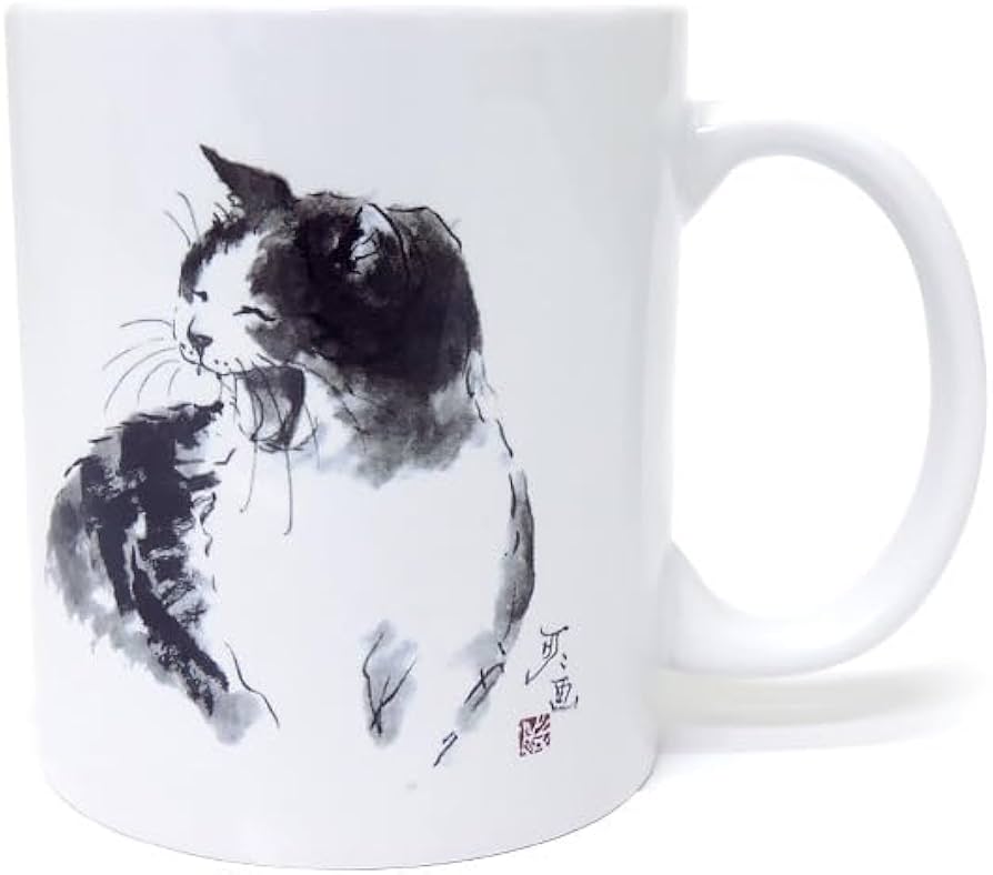 Amazon.co.jp: マグカップ 中浜稔 猫 ネコ 墨絵作家 アート イラスト