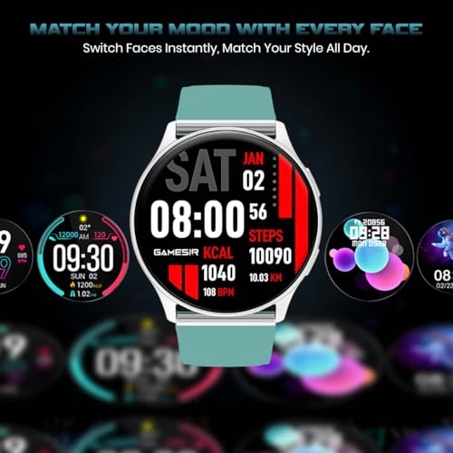 Image of GameSir Evo Vista Smartwatch, 1.39 inch HD Round Display, Bluetooth Calling, Heart Rate & SPO₂, 100+ Sports Modes, IP67, Long Battery Life for Men & Women (Light Green)