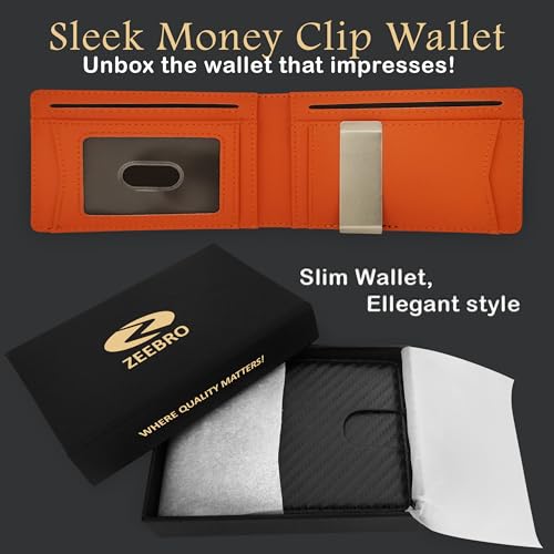 Zeebro Slim Wallet for Men -12 Card Slots, ID Window, Money Clip, Minimalist, RFID, Front Pocket Leather Wallet - Small Gift Box, Thanksgiving Gift, Christmas Gift, Birthday Gift4