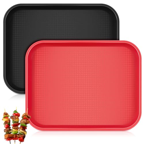 Tiangrid Set of 2 Large Grilling Prep and Serve Trays 18 x 14 Inch BBQ Platters Black Red Trays for Serving Food Raw and Cooked Food Grill Carry System BBQ Accessories Gift for Men