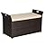 Brightpeak 90 Gallon Patio Storage Bench, Outdoor Wicker Deck Box with Cushion, PE Rattan Box with Handles (Brown)