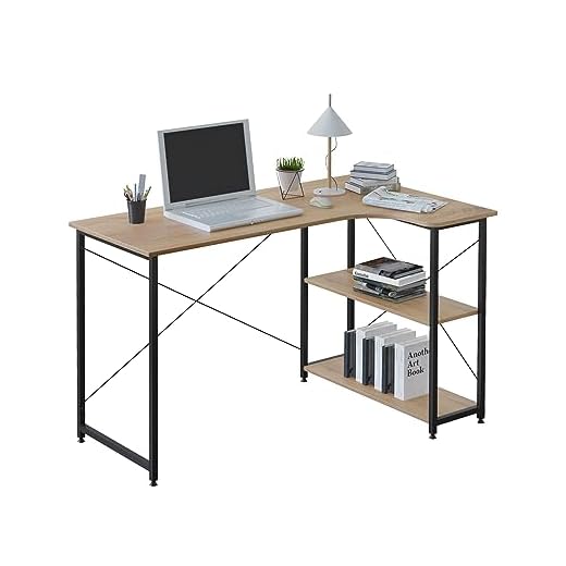 WOLTU Escritorio de Computadora Esquinero Muebles de Oficina Mesa de PC Mesa de Oficina Ordenador con Diseño Industrial, Madera y Acero con 2 Estante 120x74x71,5cm Roble/Negro TSB06hei