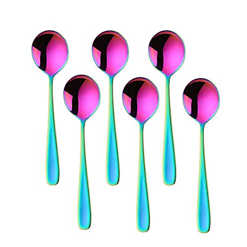 Bisda Runde Suppenlöffel 6er Set Rainbow Dinner Löffel 18/10 Edelstahl irisierend Tafellöffel 17,5cm Länge 4,5cm Breite Cover