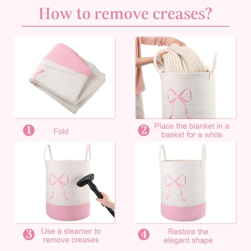 Honeydak Pink Laundry Basket Bow Hamper Coquette Laundry Basket Cotton Rope Pink Hamper 15 x 17.7 Inches Toy Box Large Coquette Bow Teens Girls Room Storage for Blanket Toys Clothes Organization by Honeydak - Image 6
