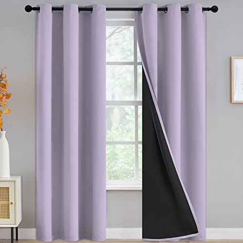 100% Blackout Window Curtain Panels for Bedroom, Heat and Full Light Blocking Drapes with Black Liner for Nursery, Thermal Insulated Solid Grommet...
