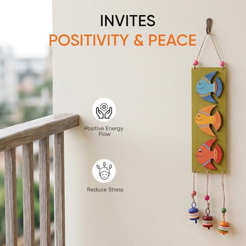 Image of Aakriti Art Creations Fishy Hues Windchime Multicolor | Handmade Modern Art Wooden & Metal Wind Chime | Matte Decorative Wind Chimes for Balcony, Garden, Living Room & Gifting