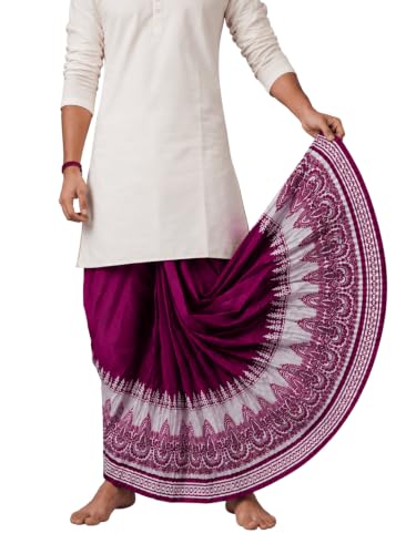 Image of Men's Ready to Wear Pant System Printed MAYUR PUCHHA Dhoti for Marriage, Pooja, Festival etc.(GC010)