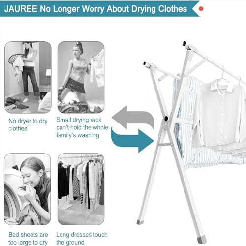 Image of 95 Inches Clothes Drying Rack, Drying Rack Clothing Folding Indoor Outdoor, Heavy Duty Stainless Steel Laundry Drying Rack, Foldable Portable Clothes Rack Garment Rack with 20 Hooks White