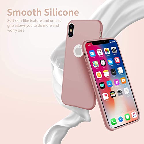 Image of VONZEE Microfiber Logo Cut Compatible for iPhone X & iPhone Xs Case Liquid Silicone Cases Non-Slip Full Body 4 Layer Protectives Shockproof Back with High Raised Camera Lips Sand Pink