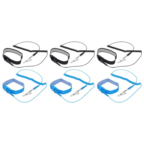 Image of MECCANIXITY 6 Pack ESD Anti Static Wrist Strap Adjustable Antistatic Bracelet Set Wire Alligator Clip for Computer Electronics Repair 3 Blue 3 Black
