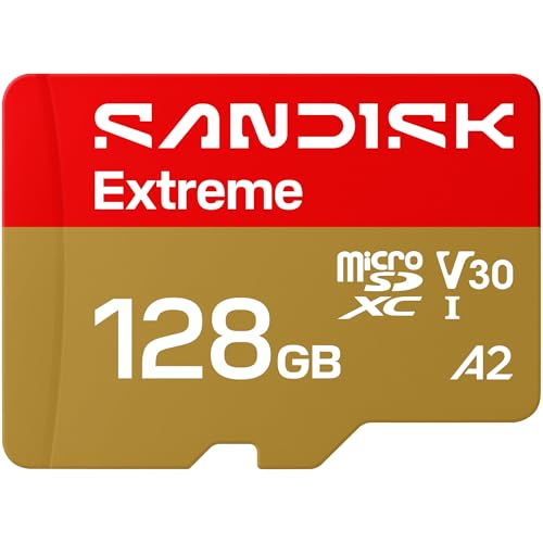 SANDISK 128GB Extreme microSD UHS-I�J�[�h - �ő�245MB/�b�̓ǂݎ�葬�x��120MB/�b�̏������ݑ��x�A5.3K�r�f�I�A4K UHD�r�f�I�A�����\ �A�N�V�����J���A�h���[���AAndroid�f�o�C�X�p - SDSQX