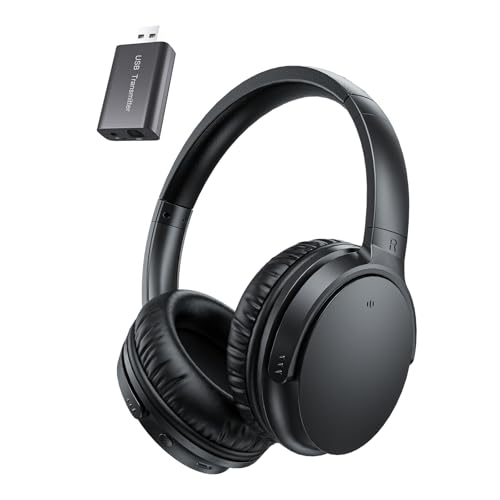 PROW Auriculares Exclusivos para TV con Un Solo Botón para Mayores, Recargables, Inalámbricos con Sonido Claro y Alto para Pérdida Auditiva Leve, para Uso Privado con Conexión USB/Óptica/RCA/3.5mm