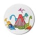 Produktbild Dino Mouse Pad für Computer, Interpretation von Zeichentrickfiguren in vulkanischer Umgebung Prähistorisches Jura, rundes, rutschfestes, dickes, modernes Gaming-Mousepad aus Gummi, 8 'rund, mehrfarbig