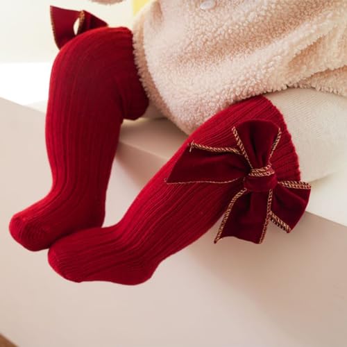 Toddlers Girls Knee High Socks Newborn Girl Soft Bow Velvet Long Tube Stockings Infant Baby Warm Socks3