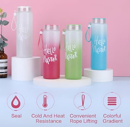 Image of Set of 2, 400 ml Each Glass water bottle, with Leak-Proof Airtight Plastic Lid for Water, Smoothie, Juices - Reusable Glass Food Grade Airtight Travel Drinking Fridge Bottles (White + Pink)