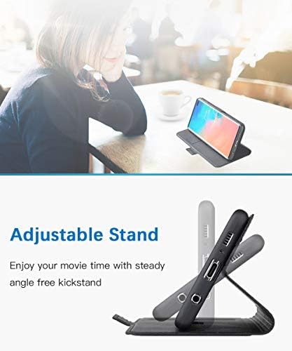 Aunote For Samsung S10 Plus Phone Case, Ultra Slim Galaxy S10 Plus Flip Wallet Folding Case With Card Holder,[Magnetic Closure][Kickstand] PU+TPU Full Protection Cover For Samsung S10 Plus-Black