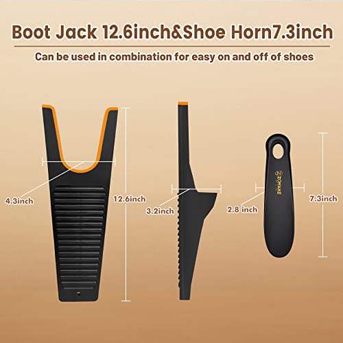ZOMAKE Stiefelknecht für Gummistiefel Reitstiefel Lederstiefel,Stiefelknechte für Gummiboot Stiefelspanner mit Schmutzkratzer und Schuhlöffel(Schwarz+Orange A)