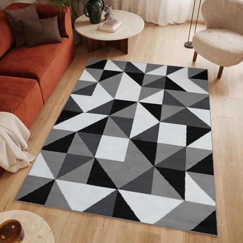 TAPISO Luxury Alfombra de Pelo Corto Resistente Diseño Moderno Gris Negro Blanco Alfombra de Salón Dormitorio Habitación Infantil Comedor Oeko-Tex 140 x 200 cm