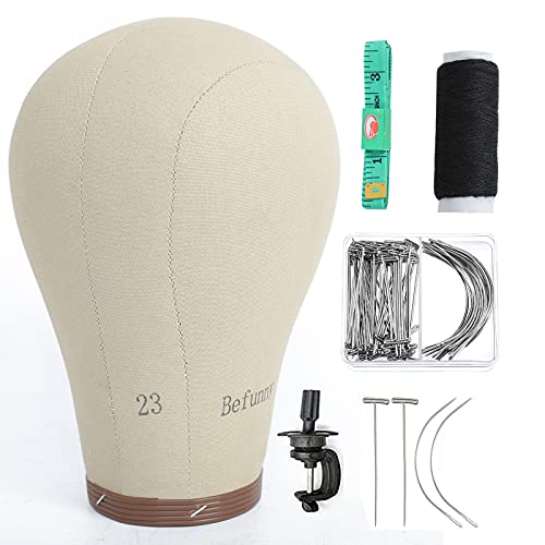 Mannequin Head,Wig Head,Wig Stand With Mannequin Head For Wigs,23 Inch Cork Canvas Block Head Wig Stand,Maniquins Head With Table Stand For Making Wigs,Wig Head Holder With Clamp Stand Set(23")