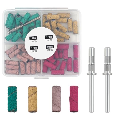 Xynovate 60 Pièces Embouts Ponceuse Manchons, Embouts Manchons de Haute Qualité, Ongles Bandes de Ponçage Professionnelles Pour Perceuse à Ongles Pour Polir des Ongles
