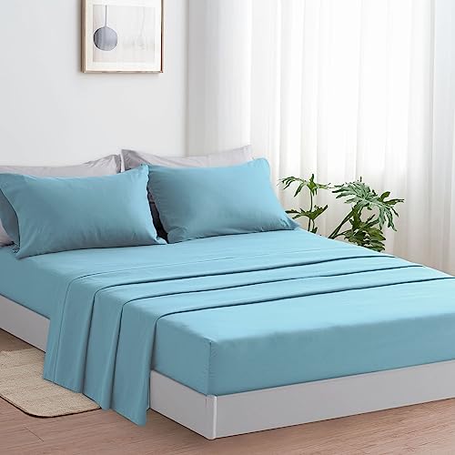 FARFALLAROSSA Lenzuola Letto Singolo 90 - Completo Lenzuola 3 Pezzi in Microfibre - Lenzuolo con Angoli - Lenzuola Sopra - 1 Federa 50x80 - Lenzuola Singolo 90x190/200 Azzurro - 3