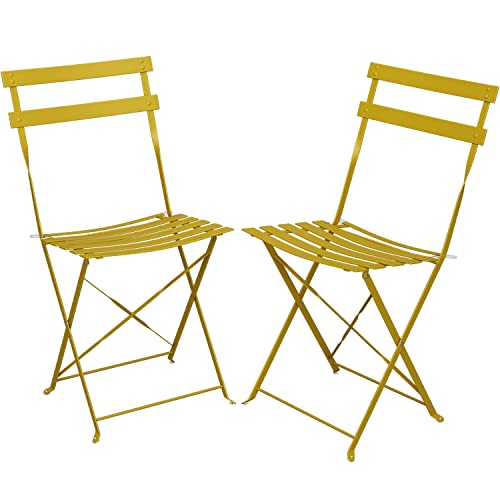 Pyramid Home Decor 2 Piece Outdoor Bistro Chair Set - Foldable Outdoor Chairs Set Of 2 - Premium Steel Small Patio Chairs, Yellow #TOP5