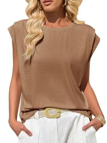 Cicy Bell Womens Cap Sleeve Tank Tops Boat Neck Loose Fit Tshirts Summer Casual Basic Tee Shirts