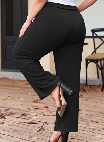 Eytino Plus Size Pants for Women Casual High Waisted Tie Knot Loose Work Pant Lounge Trousers with Pockets(1X-5X)2
