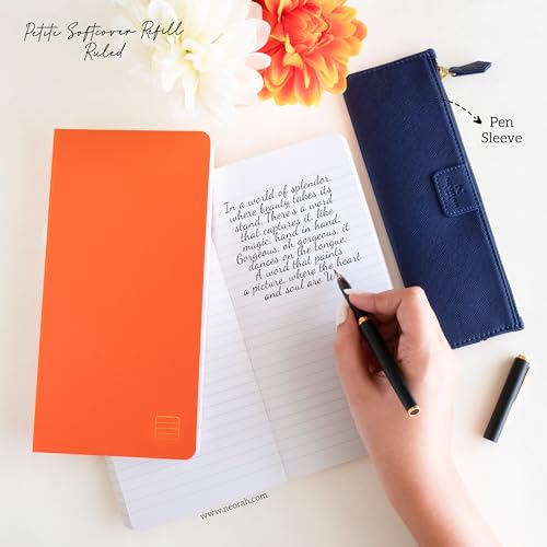 Image of NEORAH - PETITE Ruled Notebook SOFT COVER | Organiser REFILL | Ruled Journal | 110 GSM | 160 pages (Size 21.0 cm x 10.5 cm) notebook, Journaling Writing Note Taking Diary, Travellers Notebook - ORANGE