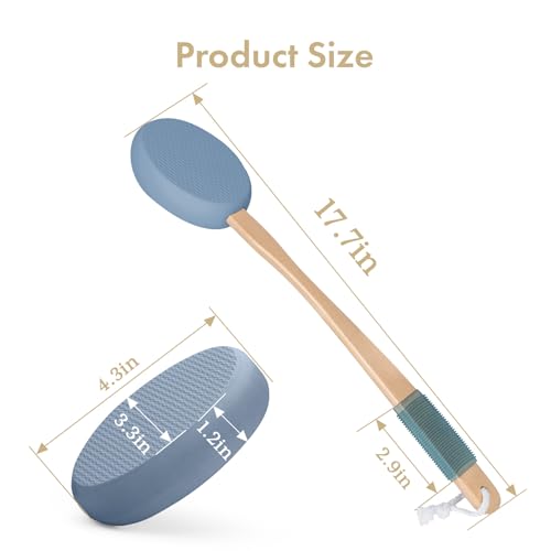 Image of AmazerBath Lotion Applicator for Back, Feet, 4 Replacement Pads with 17 inch Curved Handle, Back Sunscreen Applicator for Kids, Elderly, Women, Apply Skin Cream Medicine Moisturizer Tanner, Slate Blue