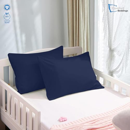 Image of Comfort Beddings Pack of 2 Toddler Pillowcases 13x18 Premium 100% Cotton Blend Navy Blue Toddler Pillow Case Zipper Closure, Super Soft Nursery Pillow Covers - Perfect for Kids (Size-13x18, Navy Blue)