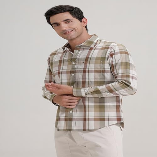 Image of BASICS 100% Cotton Checked Shirt for Men | Slim Fit | Everyday Smart Casual Wear | Full Sleeve
