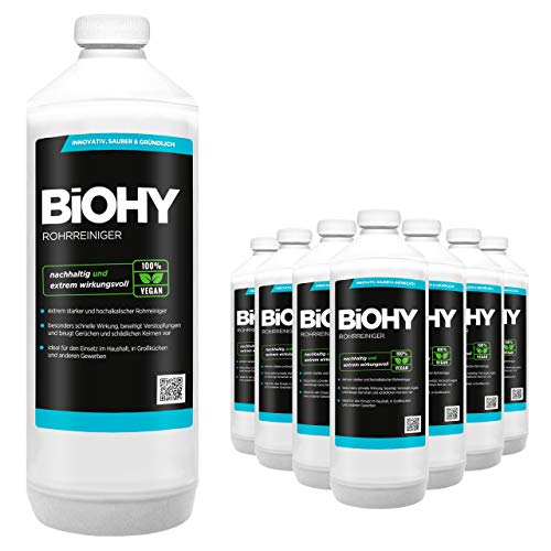 Preisvergleich Produktbild BiOHY Rohrreiniger (9x1l Flasche) / EXTRA STARK / Flüssiger, hochkonzentrierter Abflussreiniger / Geruchsneutral / Für alle Verstopfungen