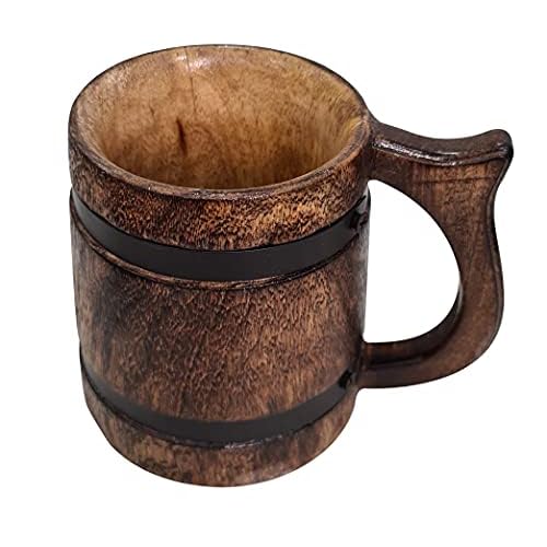 collectiblesBuy Handcrafted Souvenir Drinking Wood Coffee Tea Mug Metal Strap Antique Brown Wooden Beer Tankard