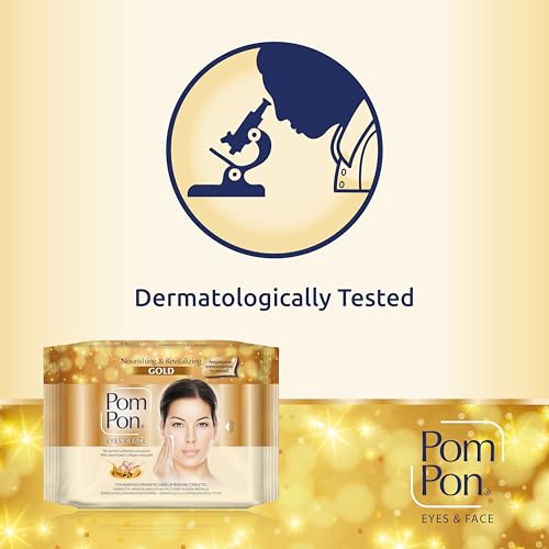 Pom Pon GOLD Gesichts und Augen Make-up Entfernungstücher, mit natürlichen, nährenden und revitalisierenden Inhaltsstoffen, 20 Stück