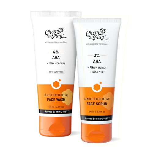 Image of Chemist At Play Glow Getter Combo | Gentle Exfoliating Face Wash 100ml | Gentle Exfoliating Face Scrub 100ml | Powered With AHA & PHA | Gently Exfoliates | Fades Tan | Gives Instant Glow