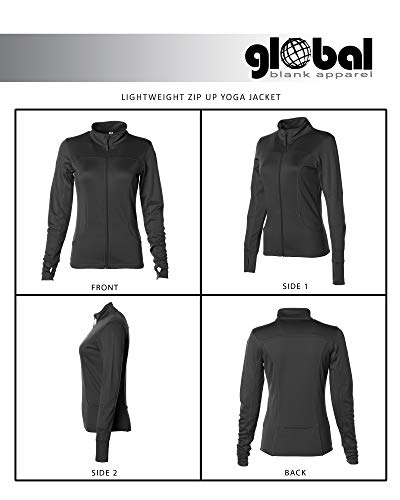 Global Blank Womens Fitted Full Zip Yoga Workout Jacket Formfitting Active Long-Sleeve Top Black