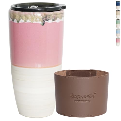 Bosmarlin 21 oz Ceramic Travel Coffee Mug with Lid