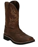 Justin Driller 11" Men's Steel Toe Work Boot, Premium Leather, Waterproof, Slip & Oil Resistant, ASTM F2413, EH Rated, Brown - 10 EE