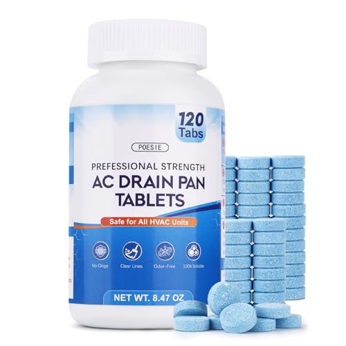 Poesie AC Drain Pan Tablets 120 Count Condensate Tablets Non-Clog Pan Cleaner Effective Odor Control for All HVAC Dehumidifiers and Appliance Pans