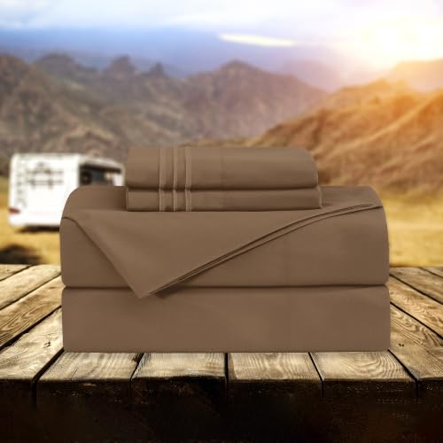 Image of Elegant Comfort Luxury 1500 Premium Hotel Quality Microfiber 4-Piece Sheet Set - Wrinkle Resistant, All Around Elastic Fitted Sheet, Deep Pocket up to 16 inch, RV Short Queen, Taupe