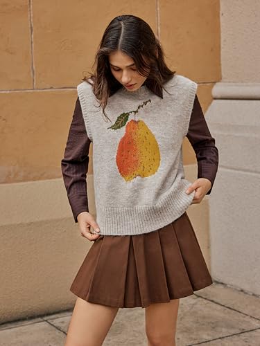 Image of CIDER Women's Sweater Vest Knit Sleeveless Pear Cute Graphic Tank Top | Fun Tops, Fall, Trendy Outfits