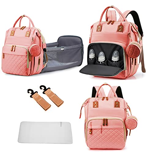 Image of GurZinn Diaper Bag Backpack with Changing Station Portable 3 in 1 Multifunction Backpack Travel mommy bag Stroller Pink