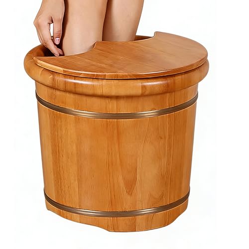 Cubeta de baño para pies de madera natural con tapa