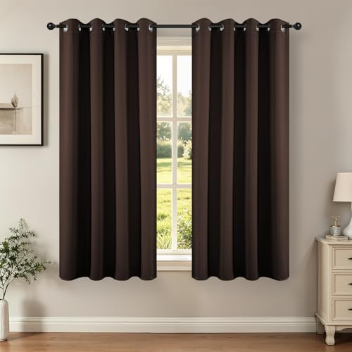 Image of Joydeco Blackout Curtains 72 Inch Length 2 Panels Set, Thermal Insulated Long Curtains& Drapes 2 Burg, Room Darkening Grommet Drapes for Living Room Bedroom Window (W52 x L72 Inch, Chocolate)
