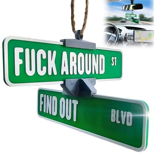 3D Printed Street Sign Hanger - Funny Car Mirror and Home Decorations Novelty Gag Gift for Truck and Garage Car Interior Pendant with Security Warning (Green)